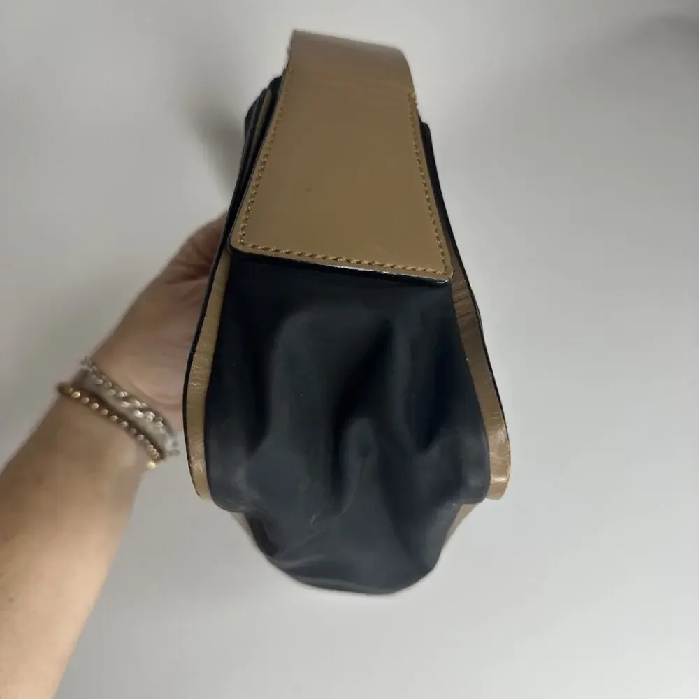 Bally Vintage Black Beige Nylon Leather Baguette Shoulder Bag Purse Made Italy